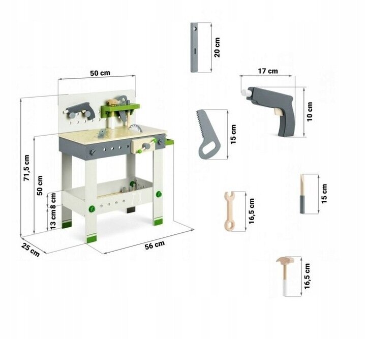 Vaikiškas medinis meistro stalas su priedais kaina ir informacija | Žaislai berniukams | pigu.lt