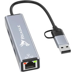 Adapteris 2in1 HUB ir LAN Ethernet USB-C į RJ45 + 3x USB M1 M2 цена и информация | Адаптеры, USB-разветвители | pigu.lt