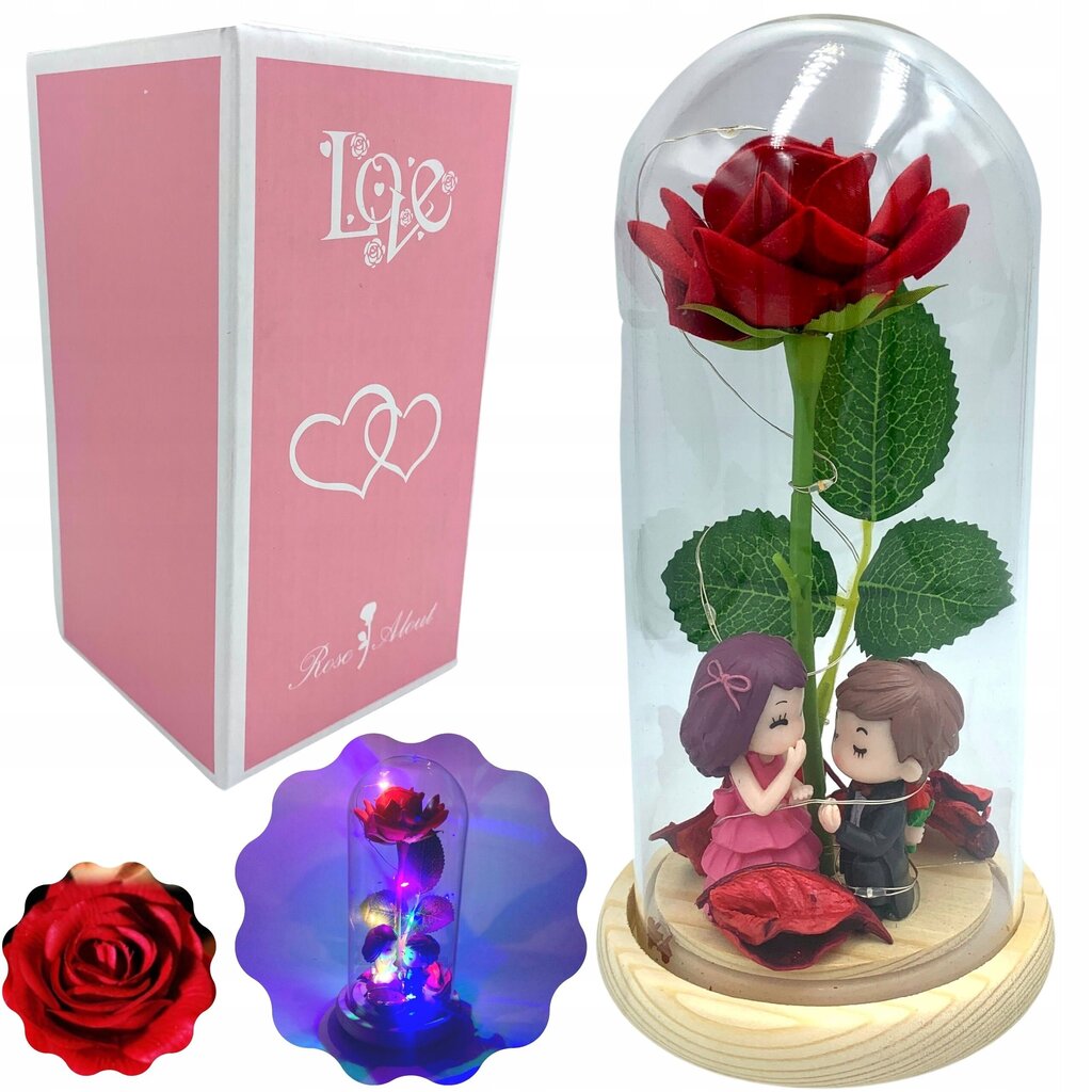 Amžina rožė stikliniame kupole su LED lemputėmis kaina ir informacija | Kitos originalios dovanos | pigu.lt