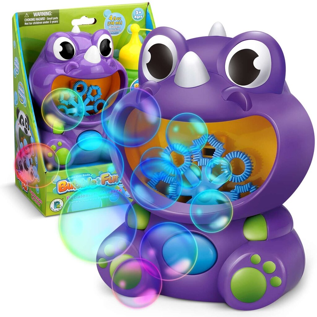Muilo burbulų pūtimo aparašas Dinozauras su papildomu skysčiu Bubble Fun, violetinis, 10,5x7x13 cm kaina ir informacija | Vandens, smėlio ir paplūdimio žaislai | pigu.lt