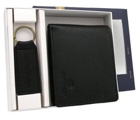 Peterson vyriškas komplektas: piniginė, raktų pakabukas iš natūralios odos, juodas kaina ir informacija | Vyriškos piniginės, kortelių dėklai | pigu.lt