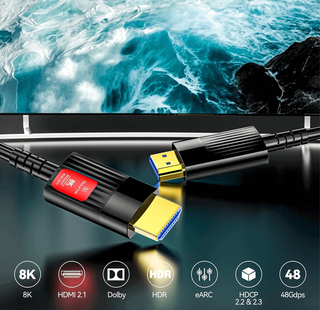 REAGLE HDMI 2.1 optinis 48Gbps AOC 8K 60HZ 4K 120HZ HDR kabelis 10M цена и информация | Korpusų priedai | pigu.lt