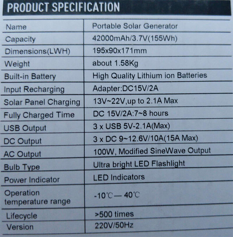 Maitinimo bankas/žibintas elektros energijos kaupiklis 42000 mAh su usb 5v, 220v ir saulės valdikliu. kaina ir informacija | Elektros generatoriai | pigu.lt