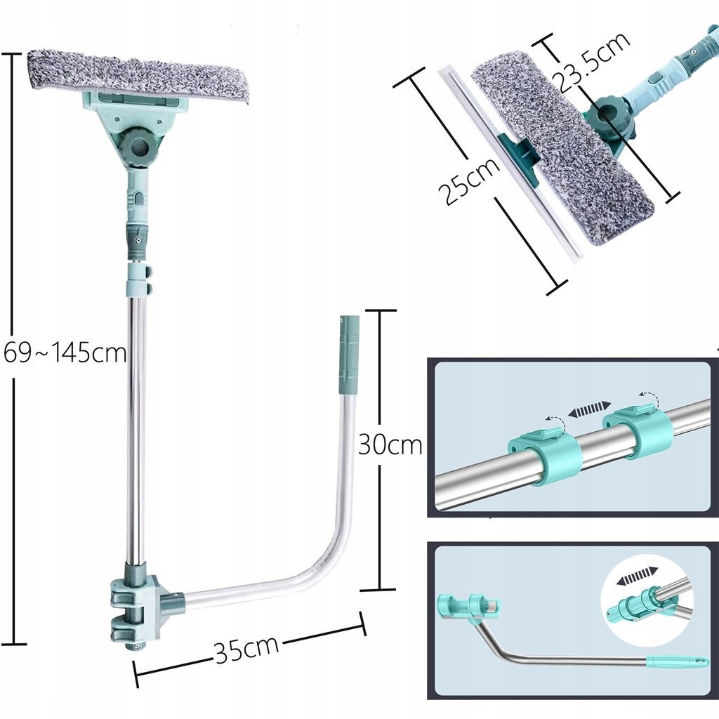 Hooha teleskopinis langų valymo įrenginys 3 in 1 kaina ir informacija | Valymo reikmenys ir priedai | pigu.lt