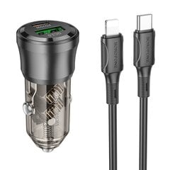 Borofone Car charger BZ25 Journey - USB + Type C - PD 38W 3A with Type C to Lightning cable black цена и информация | Зарядные устройства для телефонов | pigu.lt