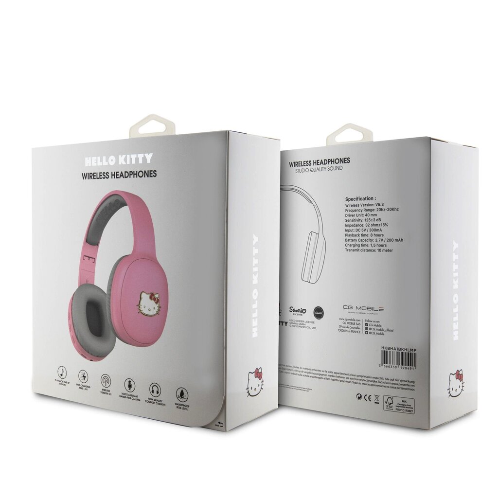 Hello Kitty Bicolor Kitty Metal Head Logo Bluetooth Stereo Headphones Pink  цена | pigu.lt