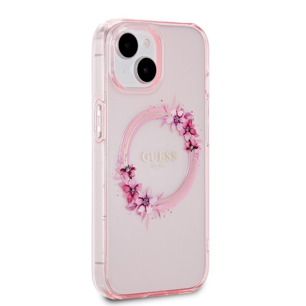 Guess PC|TPU Flowers Ring Glossy Logo MagSafe Case for iPhone 15  Transparent цена | pigu.lt