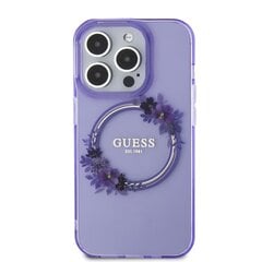 Guess PC|TPU Flowers Ring Glossy Logo MagSafe Чехол для iPhone 15 Pro фиолетовый цена и информация | Чехлы для телефонов | pigu.lt