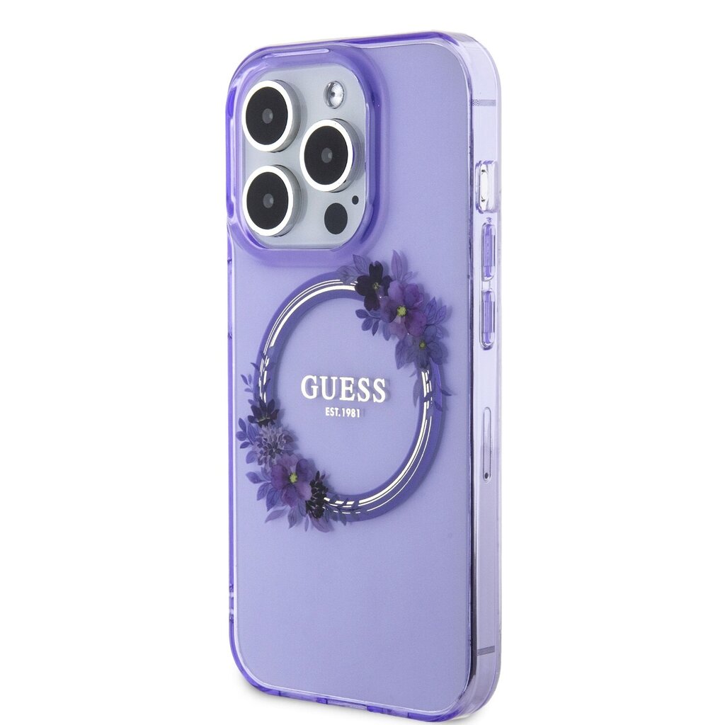 Guess PC|TPU Flowers Ring Glossy Logo MagSafe Case for iPhone 15 Pro  Transparent цена | pigu.lt