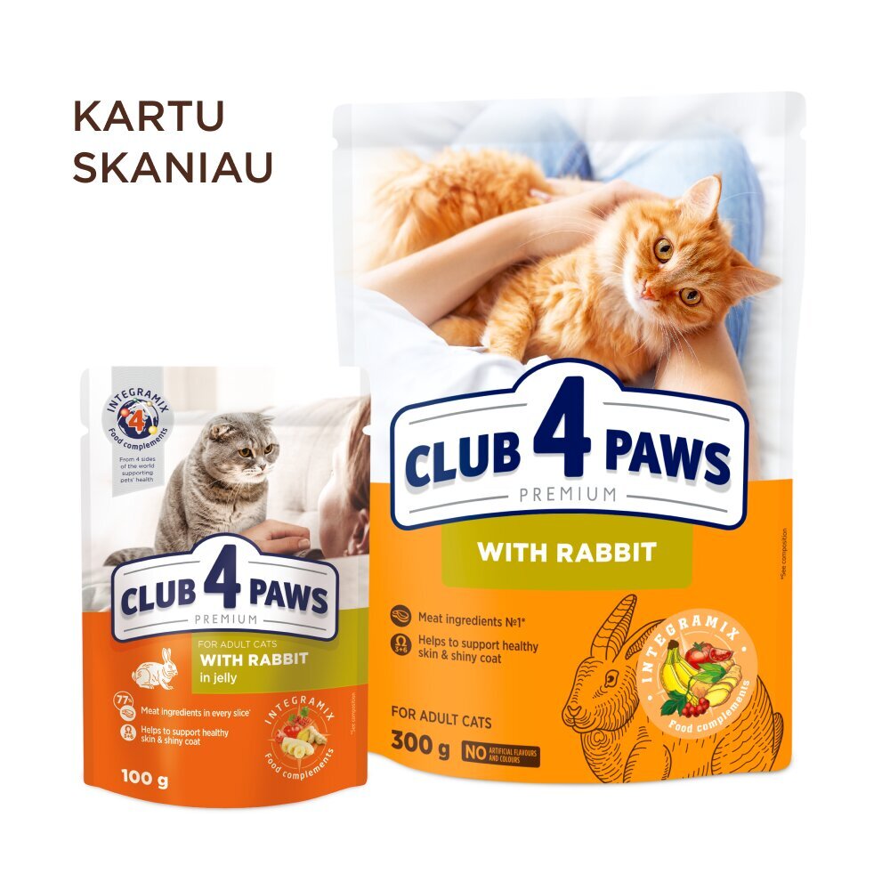 Club 4 Paws Premium suaugusioms katėms su triušiena, 300 g цена и информация | Sausas maistas katėms | pigu.lt