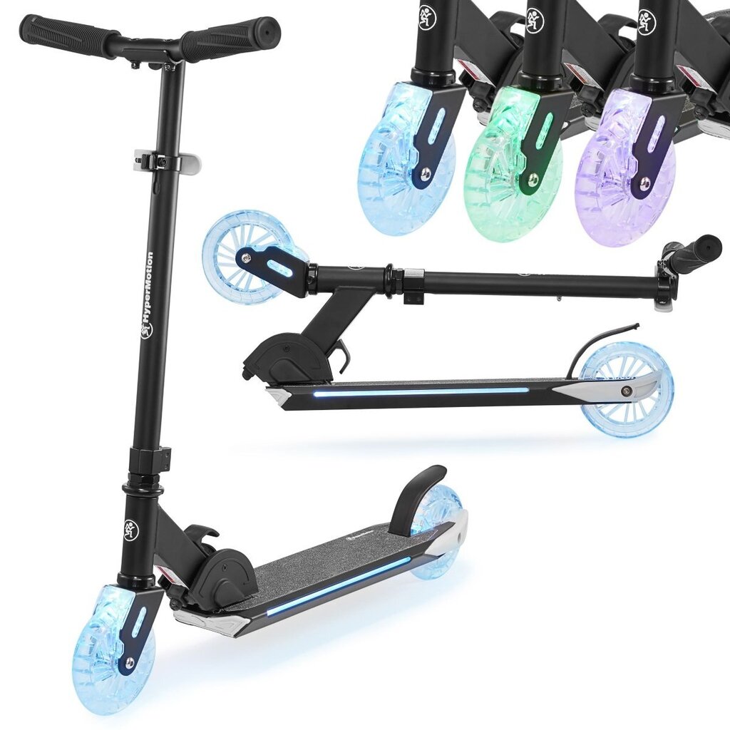 Sulankstomas dviratis paspirtukas su LED apšvietimu HyperMotion Ice Flash, juodas kaina ir informacija | Paspirtukai | pigu.lt