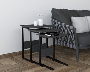 3-ių dalių kavos staliukų komplektas Asir, juodas/pilkas kaina ir informacija | Kavos staliukai | pigu.lt