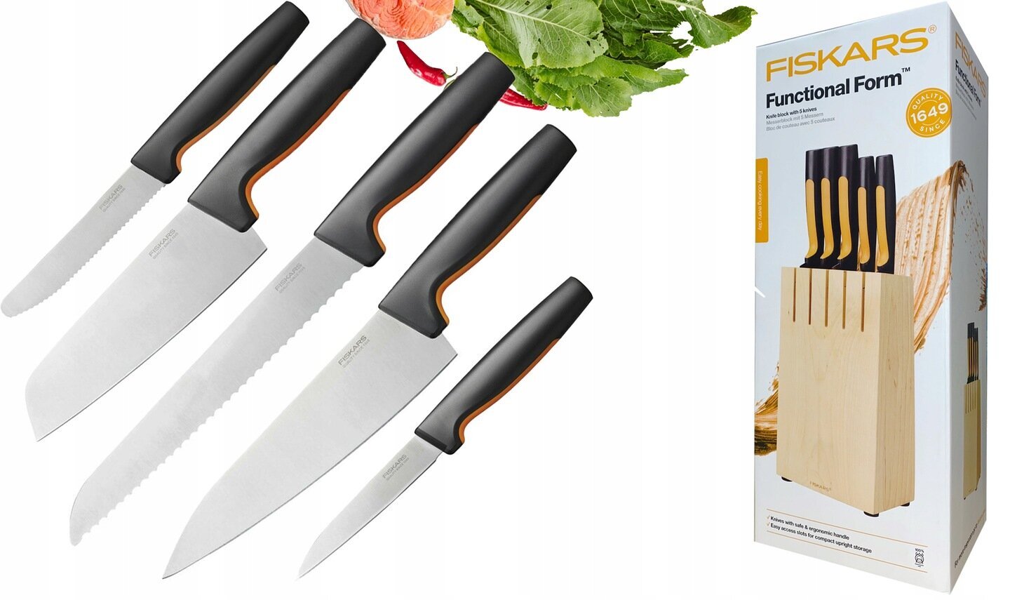 Fiskars peilių rinkinys Functional Form, 5 dalių цена и информация | Peiliai ir jų priedai | pigu.lt