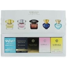 Rinkinys Versace Mini Set Fragrances moterims: tualetinis vanduo Crystal Noir EDT, 5 ml + tualetinis vanduo Dylan Turquoise EDT, 5 ml + tualetinis vanduo Yellow Diamond EDT, 5 ml + tualetinis vanduo Bright Crystal EDT, 5 ml + kvapusis vanduo Dylan Blue ED kaina ir informacija | Kvepalai moterims | pigu.lt