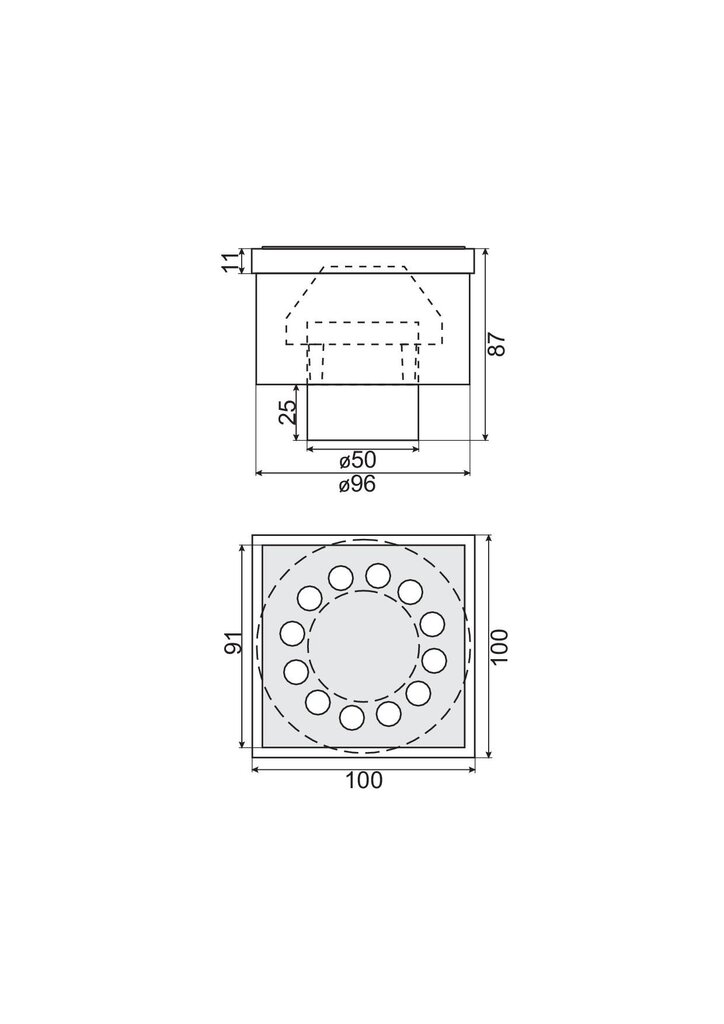 Trapas tiesus kanalizacijos nutekėjimas, fi 50, metalinės grotelės 10x10 cm kaina ir informacija | Dušo latakai | pigu.lt