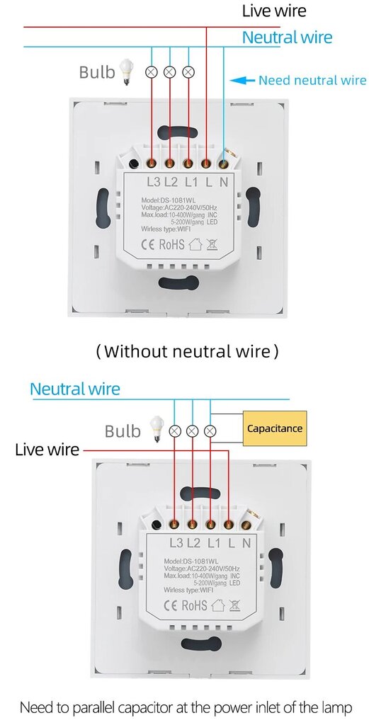 Išmanusis wifi elektros jungiklis su nuotoline programėle 600W Livman DS-1081WL kaina ir informacija | Elektros jungikliai, rozetės | pigu.lt