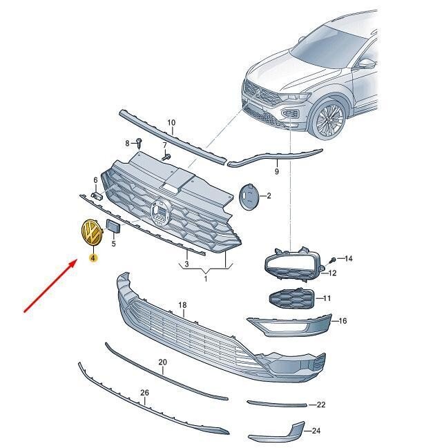 Priekinė emblema su ženklu Volkswagen T-ROC 2GM853601EDPJ kaina ir informacija | Automobilių reikmenys | pigu.lt