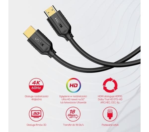 Unitek, HDMI, 1,5 m kaina ir informacija | Kabeliai ir laidai | pigu.lt