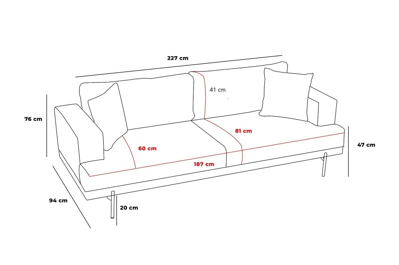 Trivietė sofa Asir Liva, pilka цена и информация | Sofos | pigu.lt