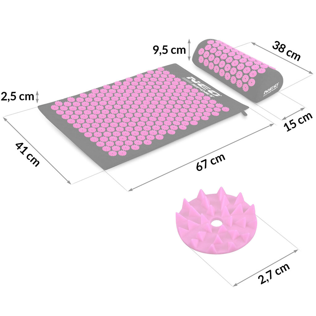 Masažinis akupresūrinis kilimėlis Neo Sport, 42x25,5x14,5cm, violėtinis kaina ir informacija | Kilimėliai sportui | pigu.lt