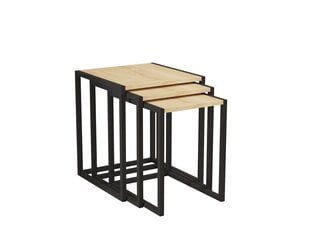 3-ių dalių kavos staliukų komplektas Asir, 40x55x40 cm, juodas/smėlio spalvos kaina ir informacija | Kavos staliukai | pigu.lt