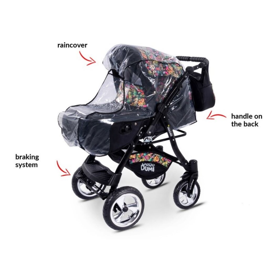 Vaikiškas vežimėlis 3in1 su auto kėdute Urbano Travel System, Red kaina ir informacija | Vežimėliai | pigu.lt
