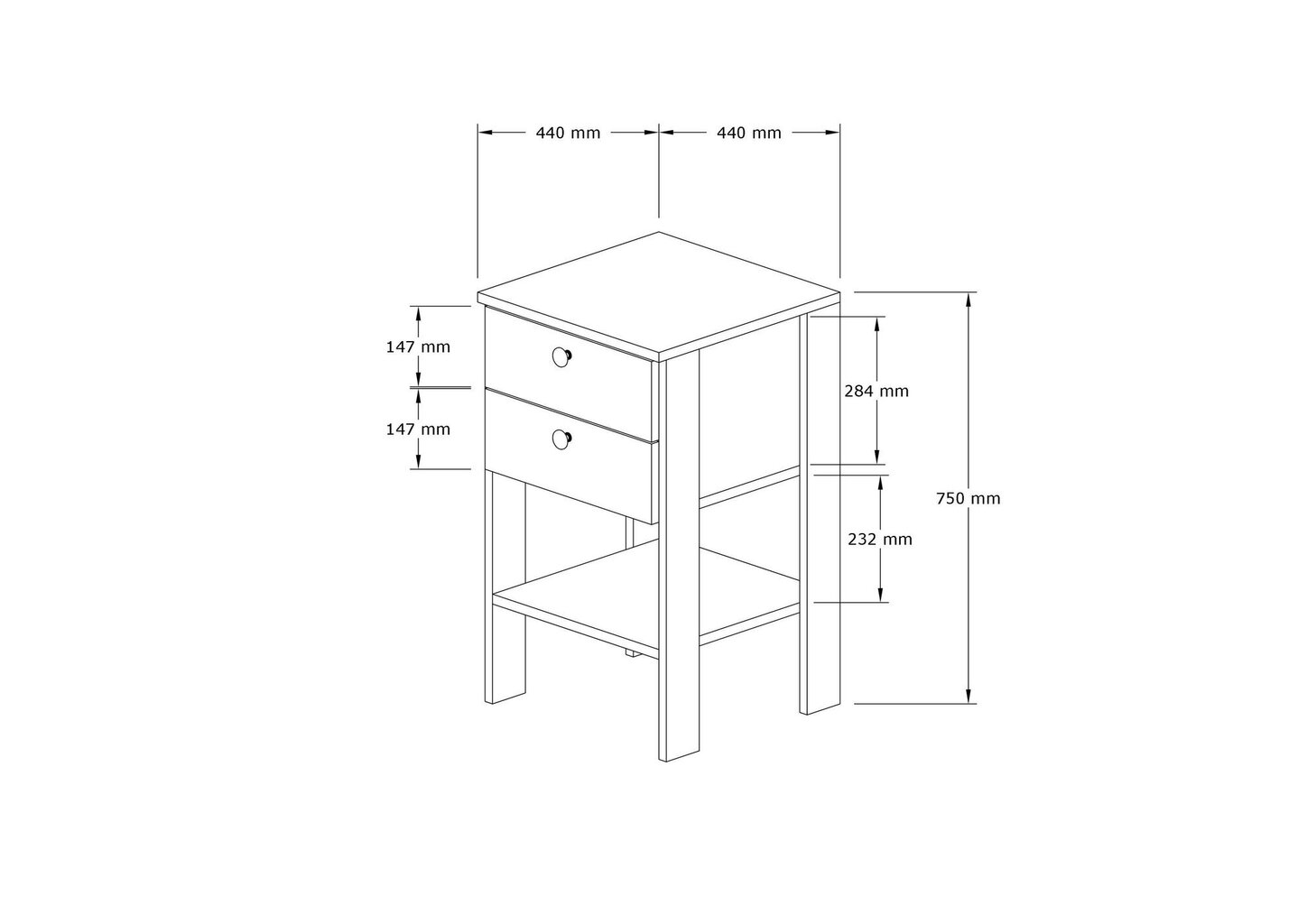 Naktinis staliukas Asir, 44x75x44 cm, baltas цена и информация | Spintelės prie lovos | pigu.lt