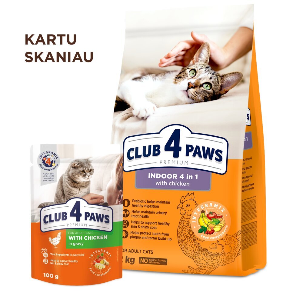 Club 4 Paws Premium suaugusioms naminėms katėms Indoor 4 in 1, 1.8 kg kaina ir informacija | Sausas maistas katėms | pigu.lt