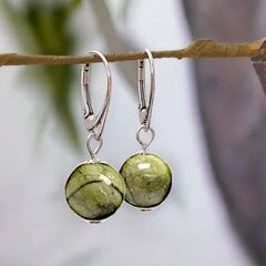 Moteriški sidabriniai auskarai su natūraliais akmenimis Green Chinese Jade, I.L.U.S kaina ir informacija | Auskarai | pigu.lt