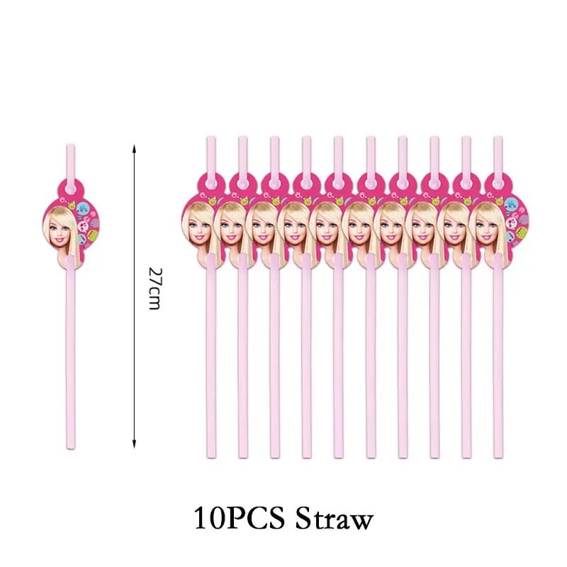 Vienkartiniai šiaudeliai Barbie, 10 vnt. цена и информация | Vienkartiniai indai šventėms | pigu.lt