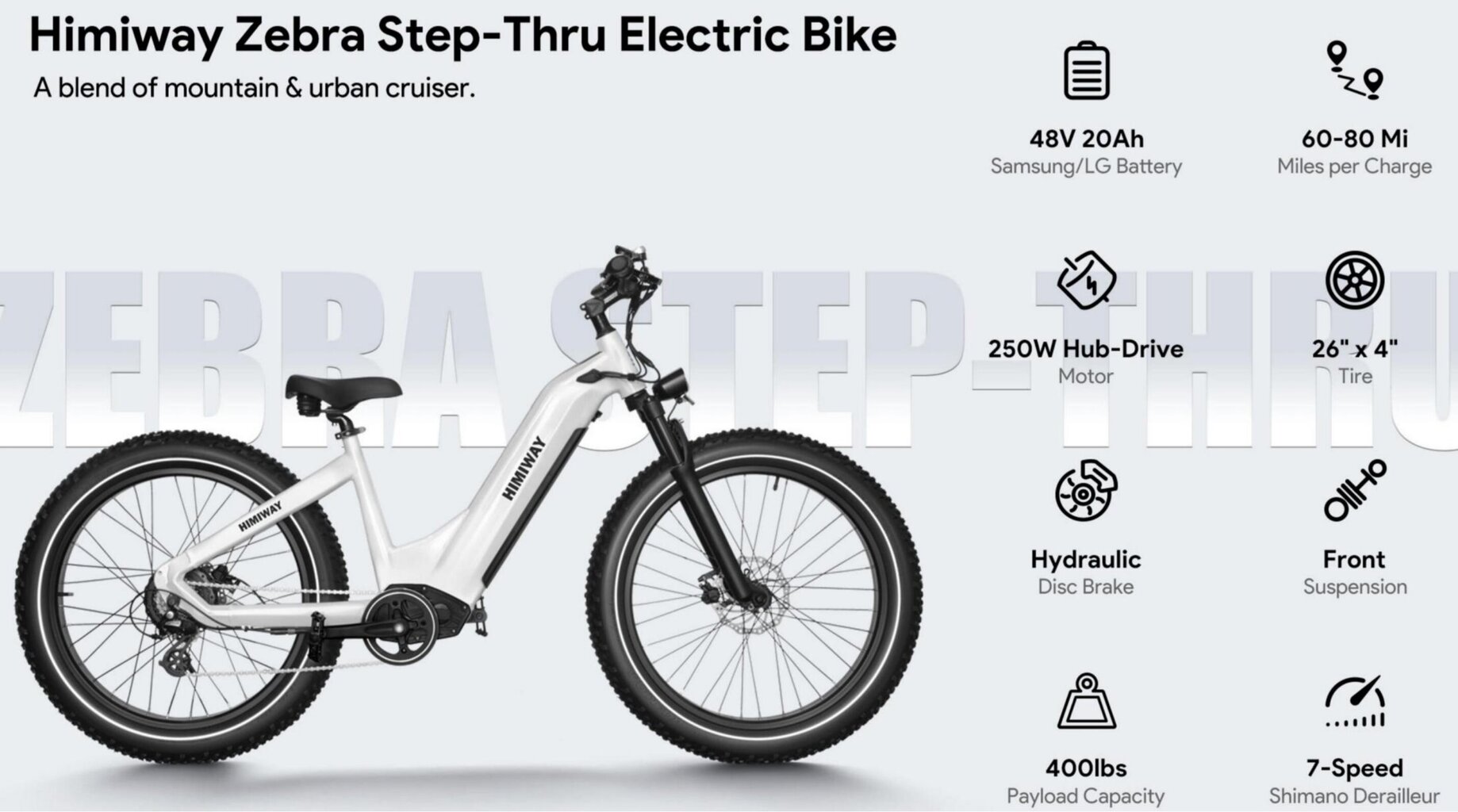 Elektrinis dviratis Himiway Zebra Step-Thru 26", geltonas kaina ir informacija | Elektriniai dviračiai | pigu.lt