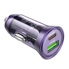 Borofone Car charger BZ26A Shadow - USB + Type C - PD 43W 3A with Type C to Type C cable transparent-purple цена и информация | Зарядные устройства для телефонов | pigu.lt