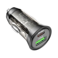 Borofone Car charger BZ26A Shadow - USB + Type C - PD 43W 3A transparent-black цена и информация | Зарядные устройства для телефонов | pigu.lt