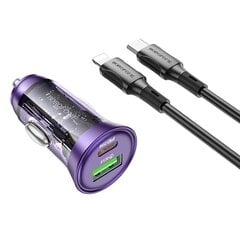Borofone Car charger BZ26A Shadow - USB + Type C - PD 43W 3A with Type C to Type C cable transparent-purple цена и информация | Зарядные устройства для телефонов | pigu.lt