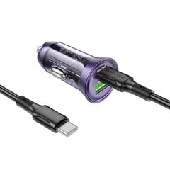 Borofone Car charger BZ26A Shadow - USB + Type C - PD 43W 3A with Type C to Type C cable transparent-purple цена и информация | Зарядные устройства для телефонов | pigu.lt