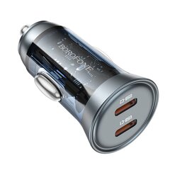 Borofone Car charger BZ26B Discovery - 2xType C - PD 45W 3A with Type C to Type C cable transparent-blue цена и информация | Зарядные устройства для телефонов | pigu.lt