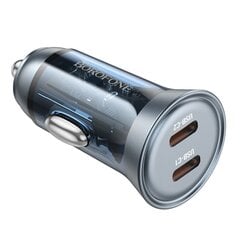 Borofone Car charger BZ26B Discovery - 2xType C - PD 45W 3A with Type C to Type C cable transparent-blue цена и информация | Зарядные устройства для телефонов | pigu.lt