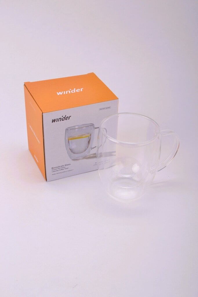 Winder dvigubo stiklo puodelis su rankenėle Coffee, 350 ml kaina ir informacija | Virtuvės įrankiai | pigu.lt