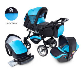 Vaikiškas vežimėlis 3in1 su auto kėdute Urbano Travel System, black/blue kaina ir informacija | Vežimėliai | pigu.lt