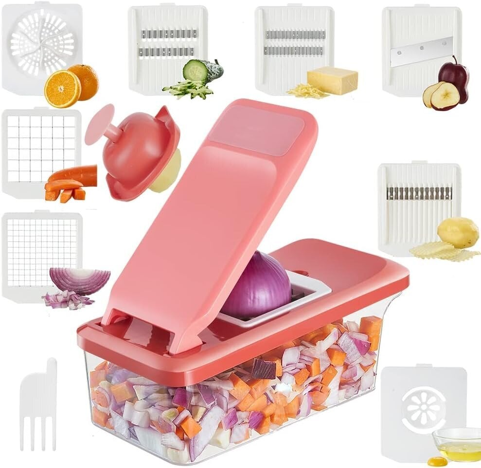 Daugiafunkcinis daržovių smulkintuvas 11in1, rožinis kaina ir informacija | Virtuvės įrankiai | pigu.lt