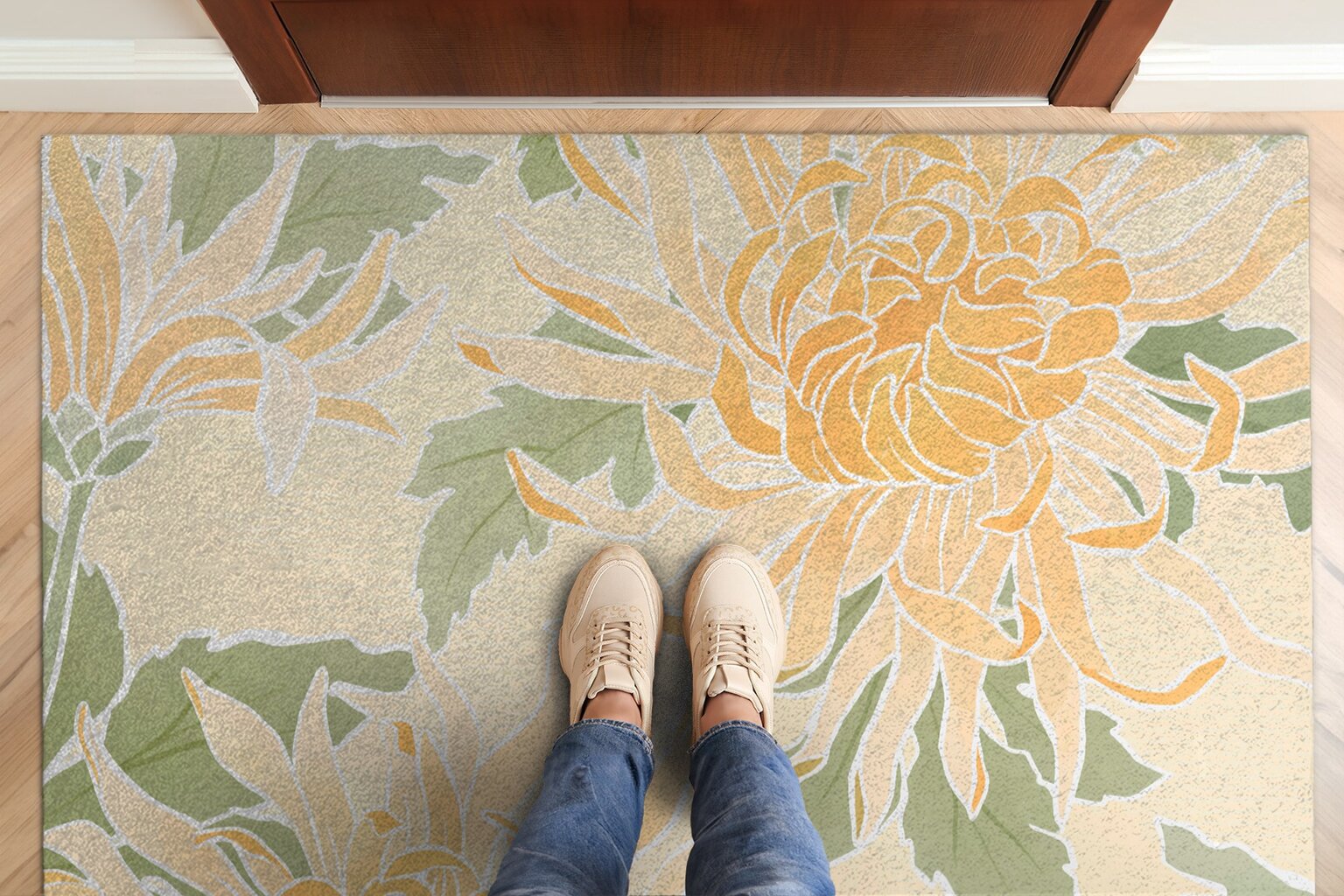 Durų kilimėlis Chrizantemos Gėlės 150x100 cm kaina ir informacija | Durų kilimėliai | pigu.lt