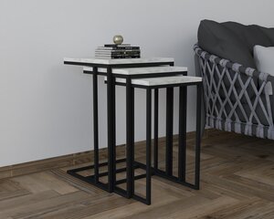 3-ių dalių kavos staliukų komplektas Asir, 40x61,8x40 cm, baltas/juodas kaina ir informacija | Kavos staliukai | pigu.lt