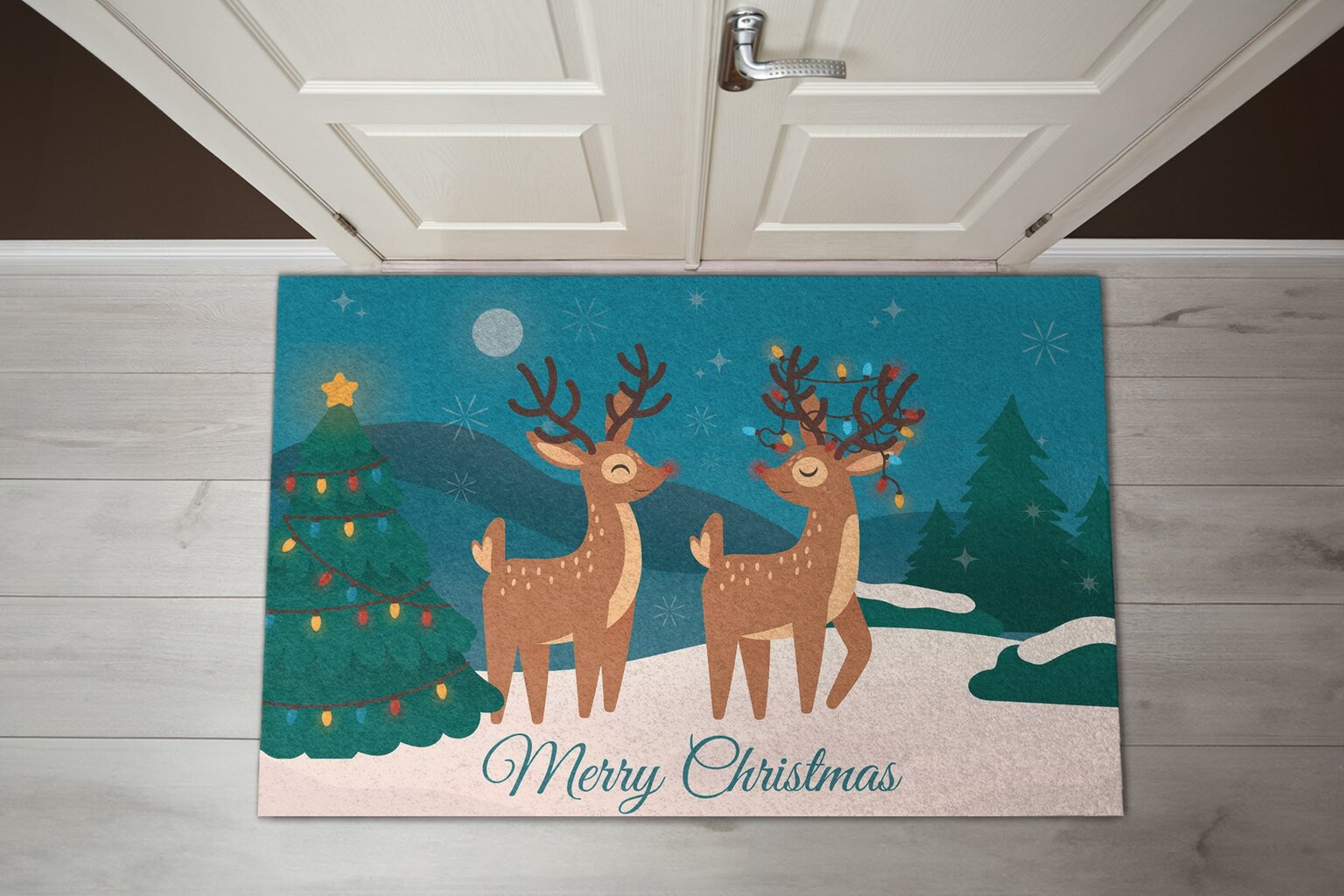 Durų kilimėlis Kalėdinis Šiaurės Elniai 150x100 cm kaina ir informacija | Durų kilimėliai | pigu.lt