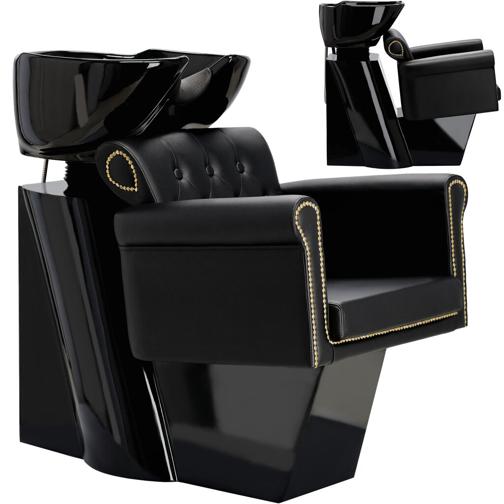 Kirpyklos kėdė su plautuve Kiva, juoda kaina ir informacija | Baldai grožio salonams | pigu.lt
