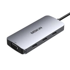 MOKiN 7in1 Adapter Hub USB-C to 2x HDMI + 3x USB 2.0 + DP + VGA (silver) цена и информация | Адаптеры, USB-разветвители | pigu.lt