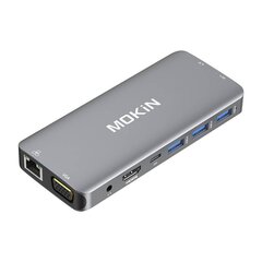 MOKiN 10 in 1 Adapter Hub USB-C to 3x USB 3.0 + USB-C charging + HDMI + 3.5mm audio + VGA + 2x RJ45 + Micro SD Reader (silver) цена и информация | Адаптеры, USB-разветвители | pigu.lt