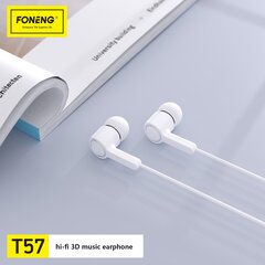 Foneng Earphones T57 with microphone white цена и информация | Наушники | pigu.lt