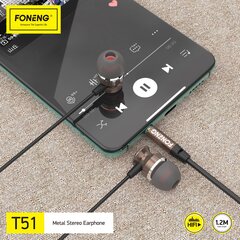 Foneng Earphones T51 with microphone grey цена и информация | Наушники | pigu.lt