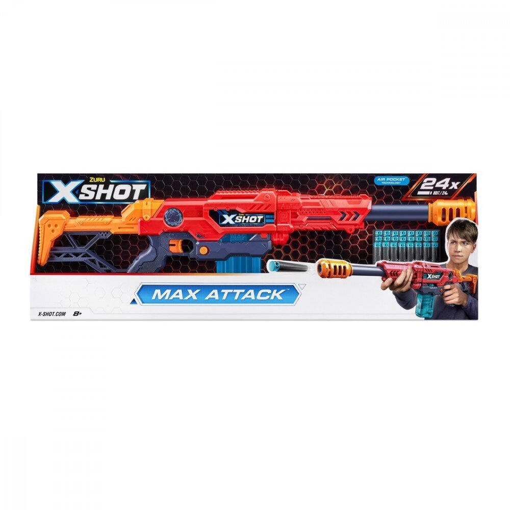 Žaislinis pistoletas X-Shot Excel Max Attack Launcher, oranžinis kaina ir informacija | Žaislai berniukams | pigu.lt