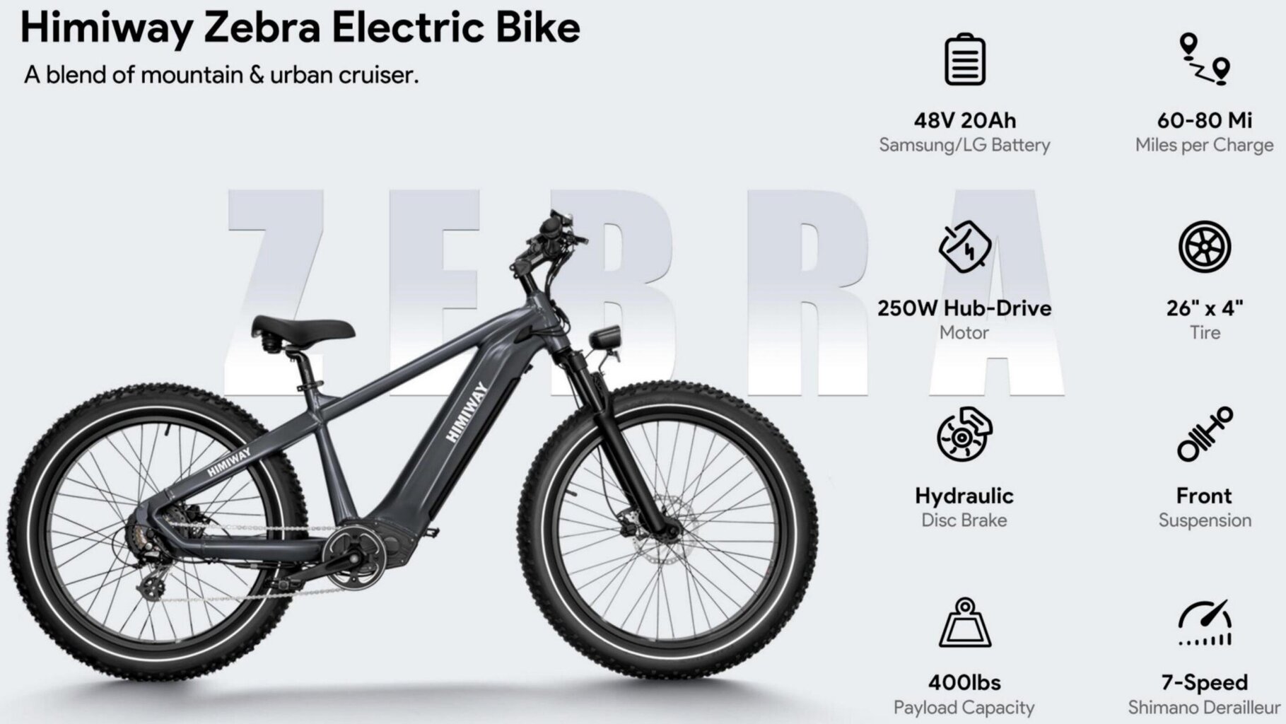 Elektrinis dviratis Himiway Zebra 26", žalias kaina ir informacija | Elektriniai dviračiai | pigu.lt